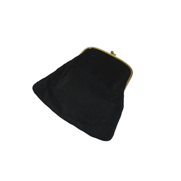 *Vintage INGBER Black Ribbed Peau de Soie Foldover Clutch Kiss Closure Purse - Picture 3 of 8